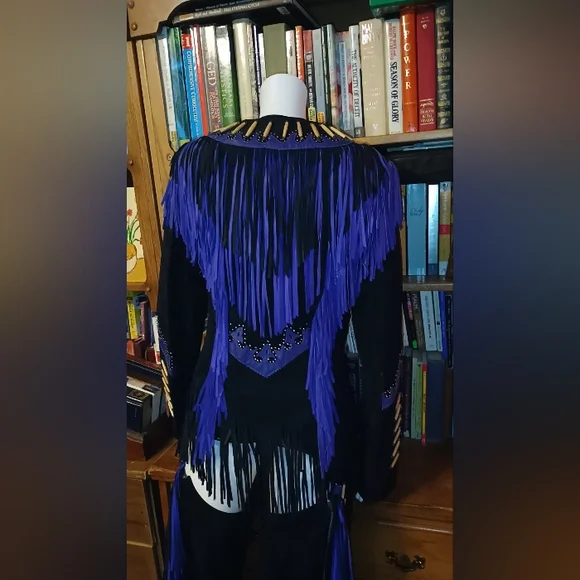 Freedom Riding Company Black And Blue Pure Leather Vest, Jacket And Chaps. - Picture 11 of 16